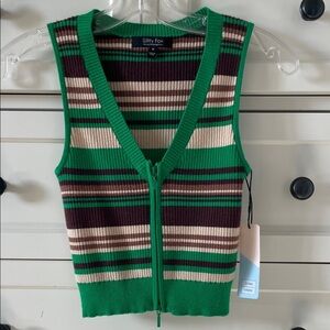 Witty Fox Women’s Y2K Inspired Green & Brown Striped Sweater Vest Medium NWT